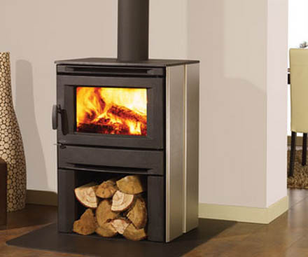 Regency CS1200 large stainless steel free standing wood stove fireplace with log storage 