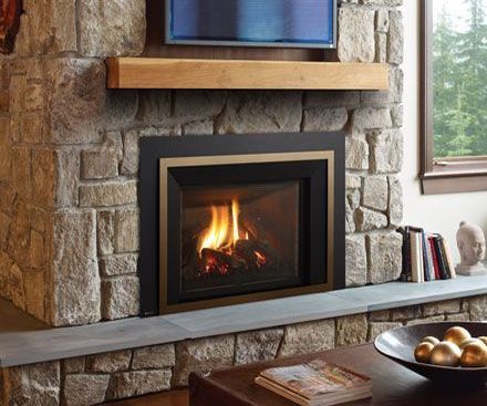 Regency LRI6E Gas Fireplace insert in bronze with stone hearth and surround