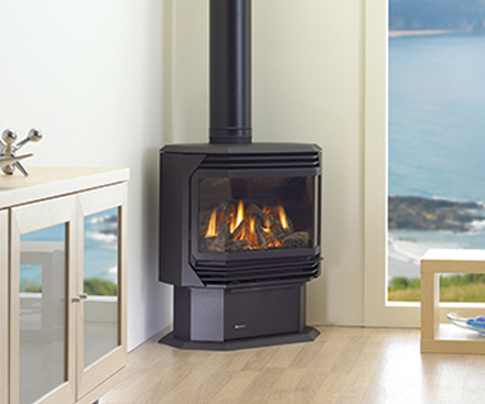 Regency U39 Free Standing Black Gas Stove Fireplace with large panorama ceramic glass viewing area